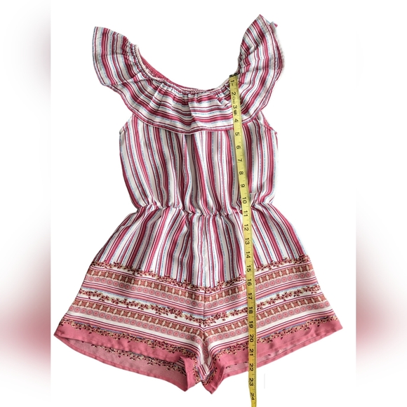 Heart & Arrow Girl's Pink and White Floral Striped Romper Size 10 - Picture 5 of 6